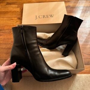 J. Crew Black Leather Block Heel Ankle Boots